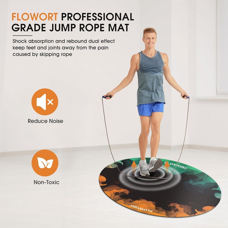 Flowort Cheete Jump Rope Mat Large Rubber Exercise Mat Indoor Outdoor Shock Absorbing Mat Non-Slip Oval Design for Floor & Rope Protection, Workout Mats for Home Gym Flooring - Image 2